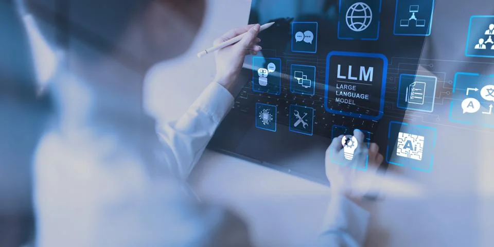 LLM Large Language Model Technology and Artificial Intelligence Applications  Stockfoto's