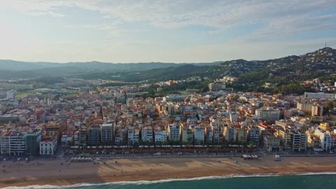 Lloret De Mar. Aerial View Of Buildings City, Beach. Costa Brava. Spain. Drone Video stock 242525845