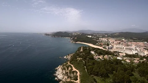 Lloret De Mar. Fenals beach . Aerial shot, Spain, Catalonia. Stock Footage 89178204