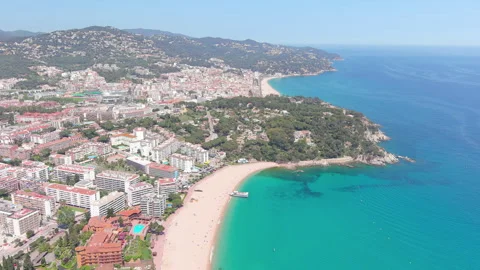 Lloret de Mar, Spain: Aerial view of resort town on Costa Brava near Barcelona Video stock 197282176
