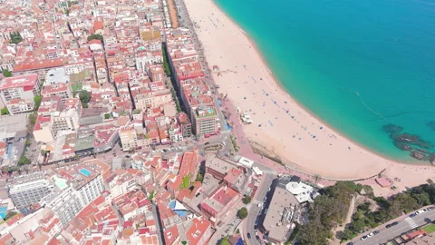 Lloret de Mar, Spain: Aerial view of resort town on Costa Brava near Barcelona 库存影片 197285865