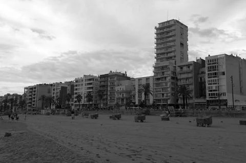 Lloret de Mar, Spain - September 7, 2024 Black and White Coastal Hotel Skylin Photos