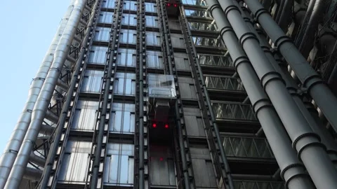 Lloyd’s Building Exterior Elevators and Pipes in London Stock Footage 332531431