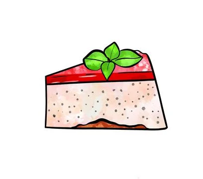 Llustration of a colored drawing of sweets: a piece of cake mousse with layer of Stock Illustration