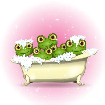 Llustration Five Merry Frogs in Bath Stock Illustration
