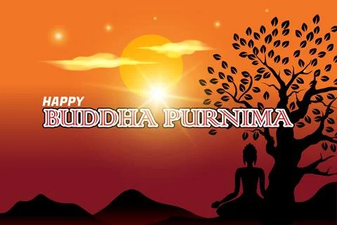 Llustration of meditating Buddha view under the tree Stock Illustration