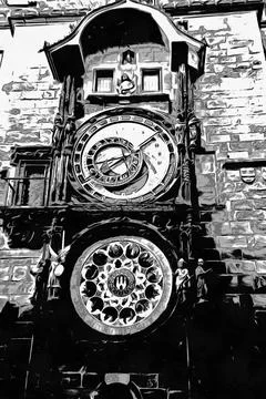Llustrations Old Town Square, Prague, Czech Republic, clock Stock Illustration