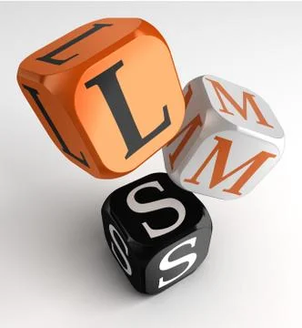 LMS Learning Management System acronym orange black dice blocks Stock Illustration