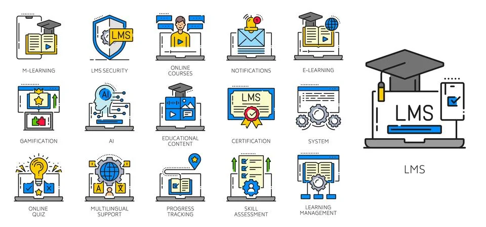 LMS learning management system color line icons 스톡 일러스트