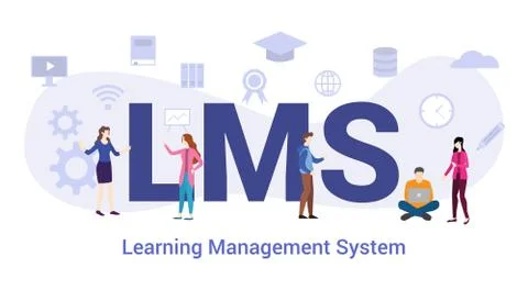 Lms learning management system concept with big word or text and team people  Stock Illustration