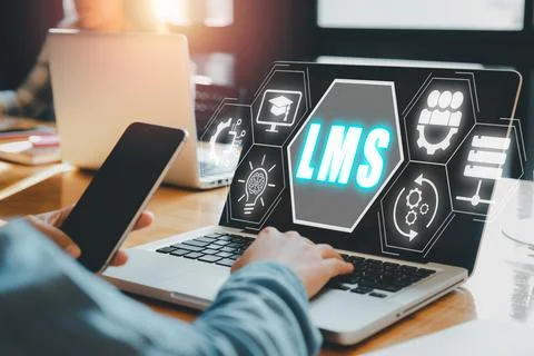 LMS, Learning Management System concept, Business person using laptop compu.. Stock Photos