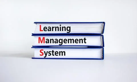 LMS, learning management system symbol. Books with words 'LMS, learning manag 스톡 사진