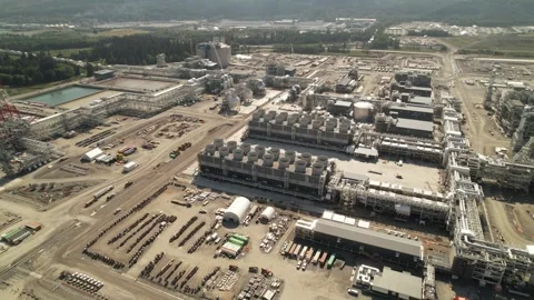 LNG Canada construction Cooling tower overview Stock Footage 250642311