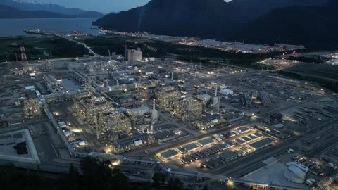 LNG Canada Process area at night Stock Footage 250629971