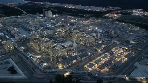 LNG Canada Process area at night Stock Footage 250630149