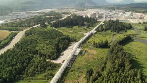LNG Canada ship loading pipeline to wharf Stock Footage 250658304