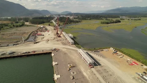 LNG Canada ship loading pipeline to wharf Stock Footage 250658401