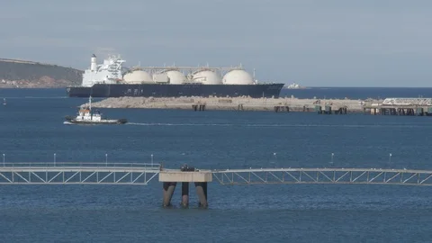 LNG tanker Lalla Fatma Nsoumer leaves port Arzew Algeria 11.20.2018 Stock Footage