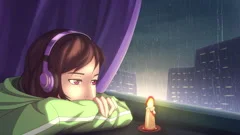 anime girl sleep night rainy room Stock Video Pond5