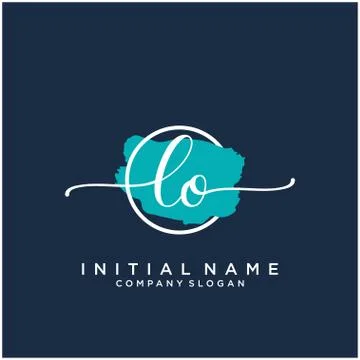 LO Initial handwriting logo design with brush circle Illustrazione stock