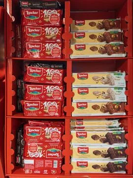 Loacker Classic Chocolate Snack Selection on Display Stock Photos