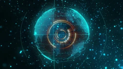 On load 3D globe rotating, core rings pulsing and orbit traces forming Stock Footage 329701237