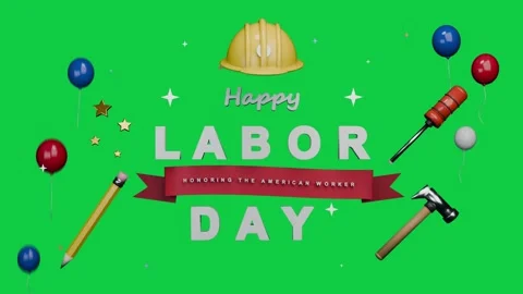 On load 3D greeting building hardhat sliding text forming honoring US workers on Stock Footage 340269429