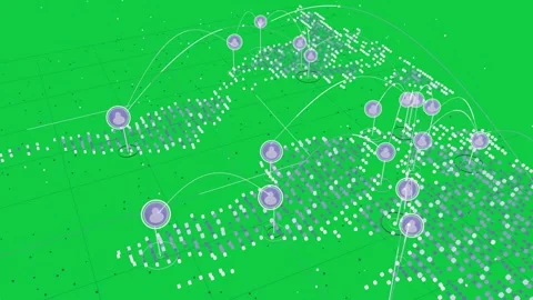 Load 3D map showing tiles, rising nodes, linking arcs, camera moving, showing Stock Footage 337127284