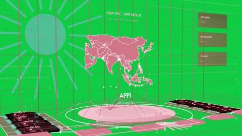 On load, APAC map floating, emitting waves, stabilizing APPI, updating data UI Stock Footage 337549894