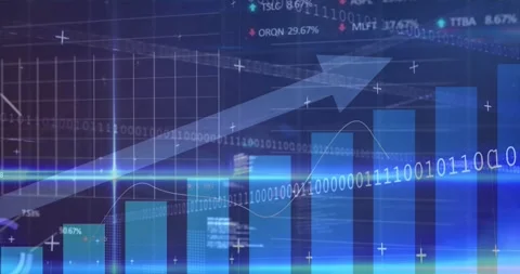 On load bar chart appearing, arrow shifting right, binary scrolling, line Stock Footage 330564026