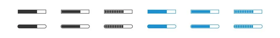 Load bar set. Loading download progress isolated black and blue icons. Vector 스톡 일러스트