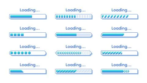 Load bar. Time progress. Download or upload speed graphic. Website status gra Illustrazione stock
