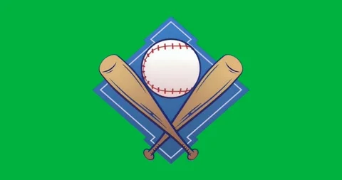 On load baseball emblem rotating over bats and plate on clear bg pulsing blue Stock Footage 317213322