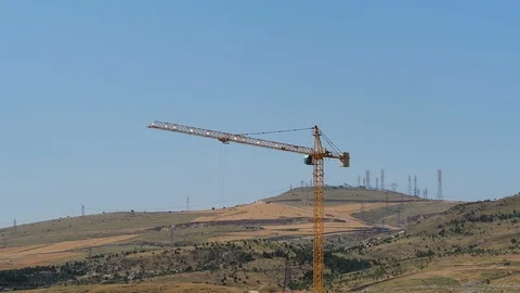 Load-bearing tower cranes at construction site Stock Footage 93582415