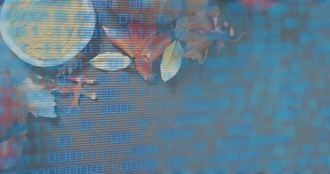 On load binary overlay scrolling over pancake stack with syrup and autumn 스톡 동영상 317772459