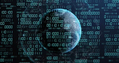 On load binary starting, globe rotating left, digits shifting and mesh pulsing, Stock Footage 328396391