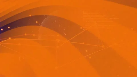 On load blue dotted globe rotating while orange node mesh shifting and showing Video stock 321143182