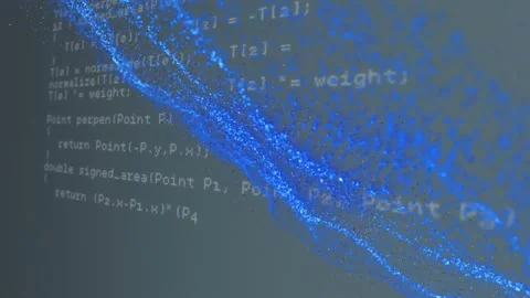 On load blue particle ribbon sweeping diagonally over code lines revealing HTTP Stock Footage 320127753