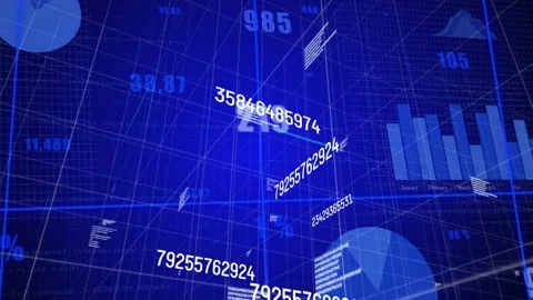 On load, blue sweep starting numeric column rotating and scrolling, charts Stock Footage 333287101