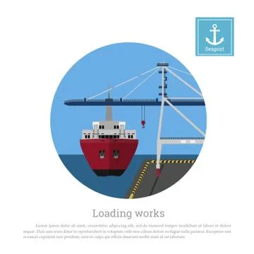 Load cargo ship in the port. Unloading containers by a seaport crane Stock Illustration