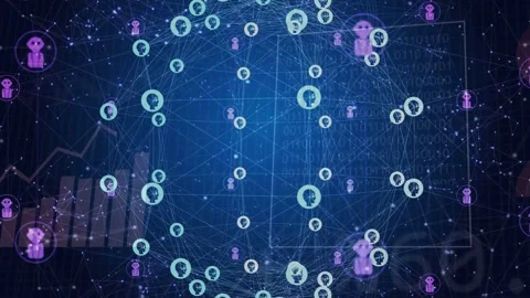 On load central network rotating and shifting, nodes sliding and pulsing to show Vídeo Stock 334466249