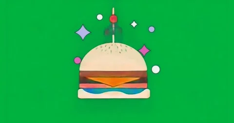 On load cheeseburger levitating on transparent background with skewer Stock Footage 317362322