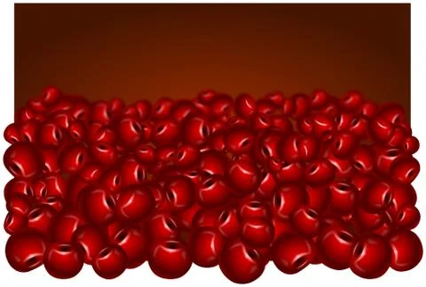 Load of cherries poured from brown background Stock Illustration