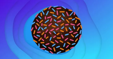 On load chocolate donut static with sprinkles amid blue purple layers shifting Stock Footage 315541766