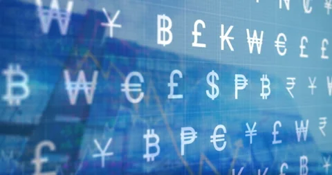 On load clear 3D grid of currency symbols hovering, drifting rotating to 動画素材 314173757