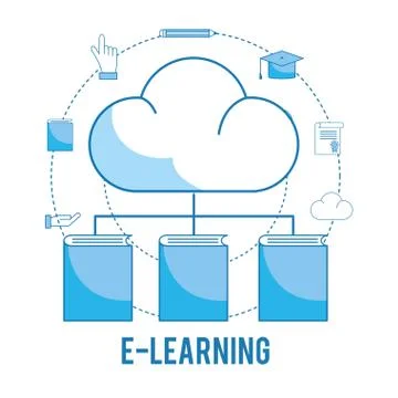 Load cloud with books knowledge and graduation cap Stock Illustration