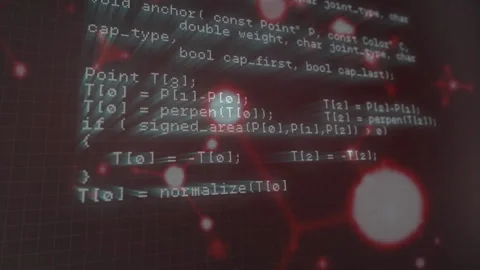 At load code scrolling upward showing C++ intersect logic for network graph 動画素材 311663204