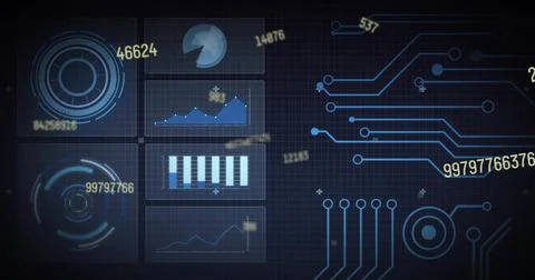 On load dashboard animating with charts updating, numbers drifting, traces Stock Illustration