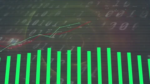 On load, data chart animating: green bars rising left to right, lines peaking, Stock Footage 334419095