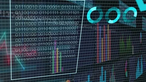 On load, data HUD animating left-right, teal line sweeping, panels populating, Stock Footage 335739401